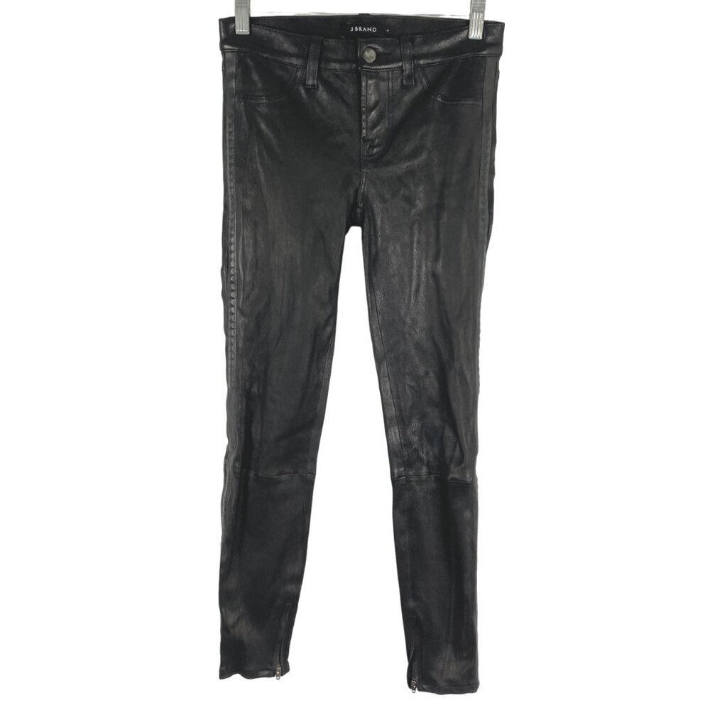 J Brand Bonded Studded Lamb Leather Pants 25 Black Stretch Leg Zip PT-2137